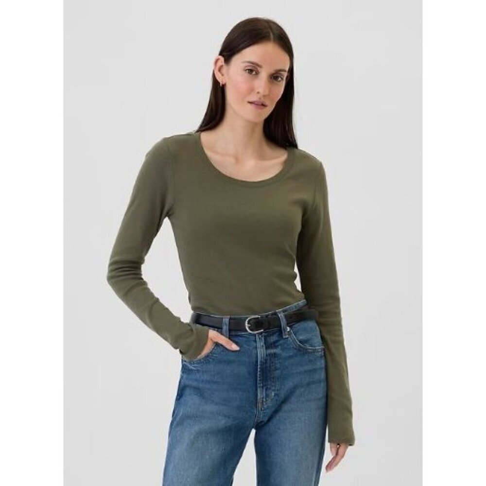Gap Olive Green Crewneck Favorite T Long Sleeve T-Shirt L